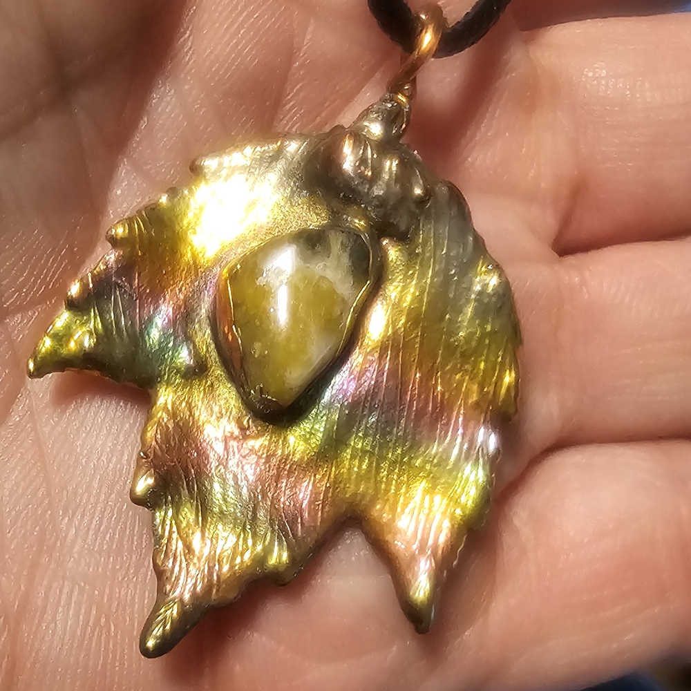 Iridescent Leaf Pendant Necklace
